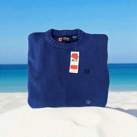 NEW Chaps Men's Classic Fit Crew Neck 100% Cotton Sweater Royal Size: Large - Picture 5 of 8